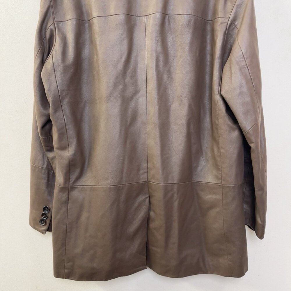 Hugo Boss Mens 50 Laslo Goatskin Patch Pockets Brown Blazer Leather Jacket - Picture 13 of 16